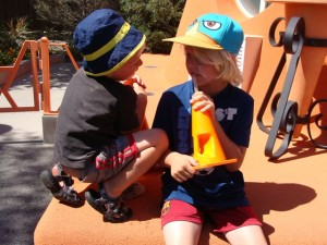 Guests at "Cars Land" at California Adventure Park enjoying a refreshing drink in a street cone! Photo S. Valle