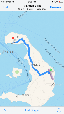 From Thira to Oia, Santorini Island, Greece.