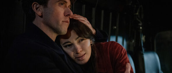 Daniel Keene holds Helen Drew as they share a quiet moment in Silo Season 3 Episode 8, Gray Goo.