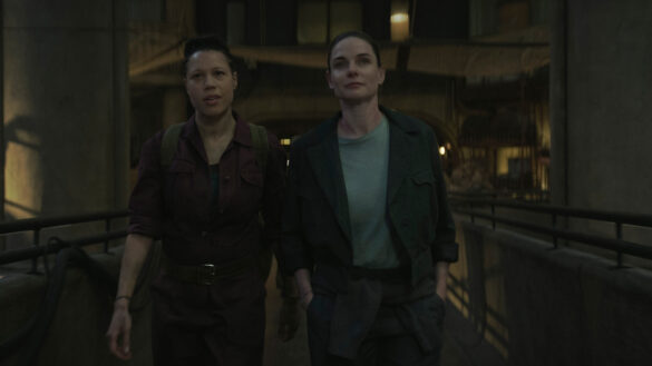 Shirley Campbell and Juliette Nichols walk through Silo 18 as they work to stop the Safeguard. Apple TV
